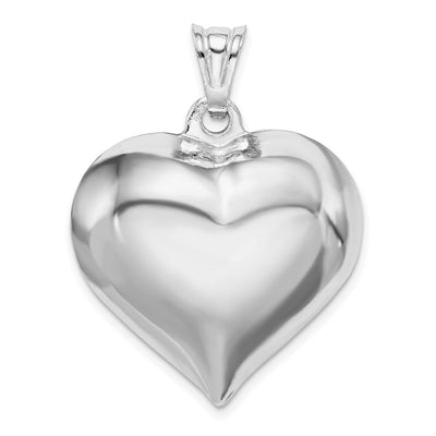 Sterling Silver Rhodium-plated Puffed Heart Pendant, 29 x 28mm