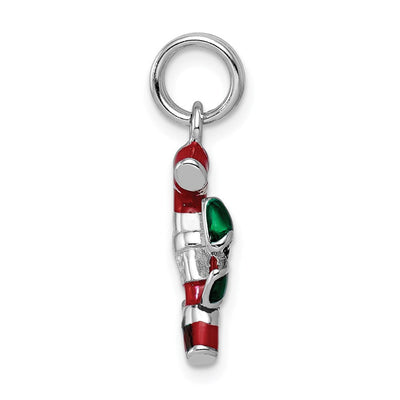 Sterling Silver Rhodium-platedEnamel Candy Cane Charm, 22 x 8mm