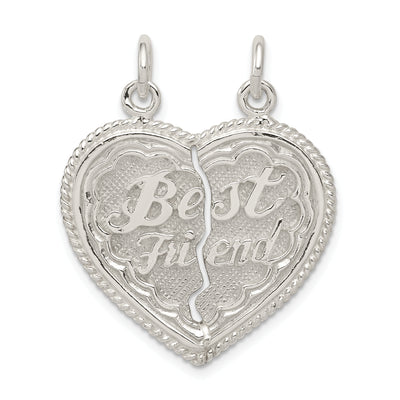 Sterling Silver Best Friend 2-piece break apart Heart Charm, 26 x 11mm