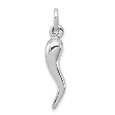 Sterling Silver Rhodium-plated Italian Horn Charm, 30 x 6mm