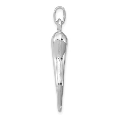 Sterling Silver Rhodium-plated Italian Horn Pendant, 38 x 8mm