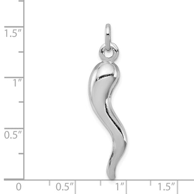 Sterling Silver Rhodium-plated Italian Horn Pendant, 38 x 8mm