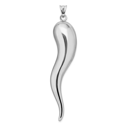 Sterling Silver Rhodium-plated Italian Horn Pendant, 84 x 18mm