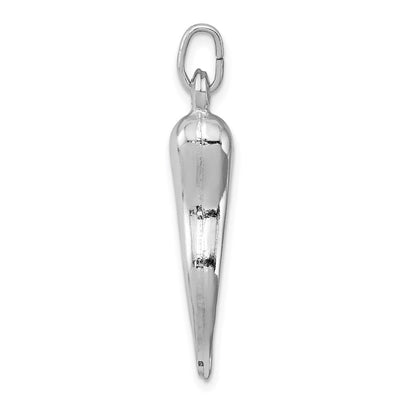 Sterling Silver Rhodium-plated Italian Horn Pendant, 33 x 7mm