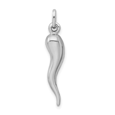 Sterling Silver Rhodium-plated Italian Horn Pendant, 33 x 7mm