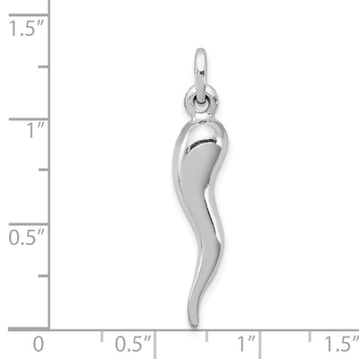 Sterling Silver Rhodium-plated Italian Horn Pendant, 33 x 7mm