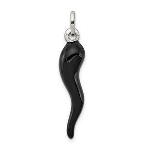 Sterling Silver Black Enamel Italian Horn Pendant (Style QC6095)