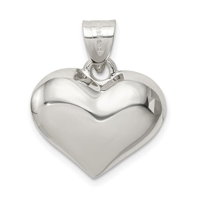 Sterling Silver Rhodium-plated Puffed Heart Charm, 22 x 18mm