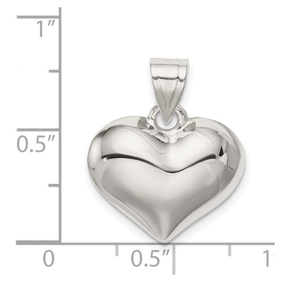 Sterling Silver Rhodium-plated Puffed Heart Charm, 22 x 18mm
