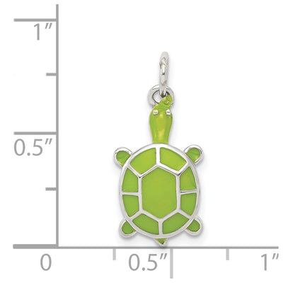 Sterling Silver Rhodium-plated Green Enameled Turtle Pendant