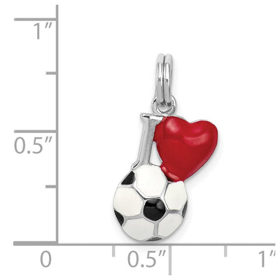 Sterling Silver Rhodium-platedEnamel I Heart Soccer Ball Charm