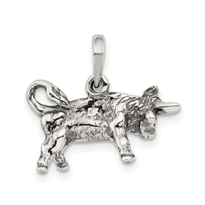 Sterling Silver Antiqued Taurus Zodiac Pendant