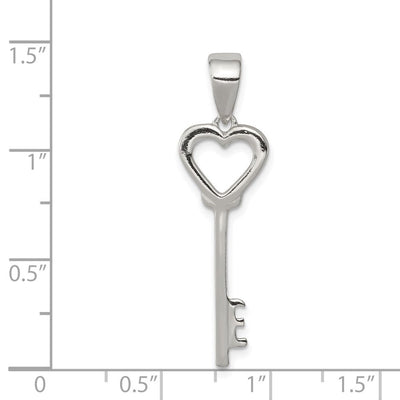 Sterling Silver Polished Key Pendant, 35 x 10mm