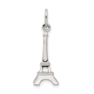 Sterling Silver Rhodium-plated Eiffel Tower Charm, 25 x 10mm