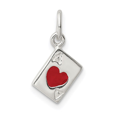 Sterling Silver Enameled Ace Of Hearts Card Charm
