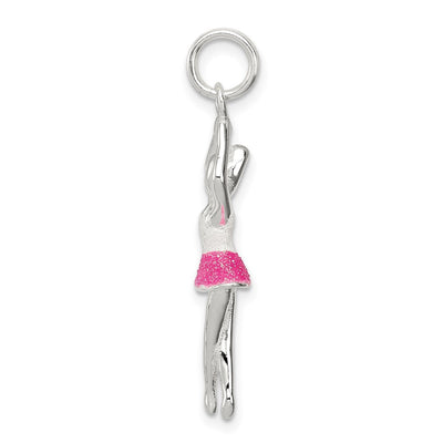 Sterling Silver Pink & White Enamel with Glitter Ballerina Charm