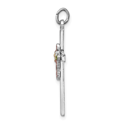 Sterling Silver Platinum-plated Polished Epoxy & Gold-plated Cross Pendant, 29 x 17mm