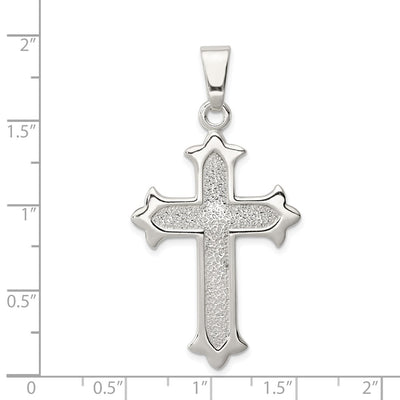 Sterling Silver Polished and Textured Cross Pendant, 40 x 26mm