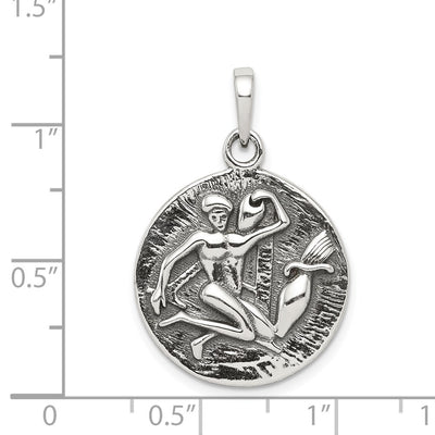 Sterling Silver Polished Antique Finish Aquarius Horoscope Zodiac Pendant