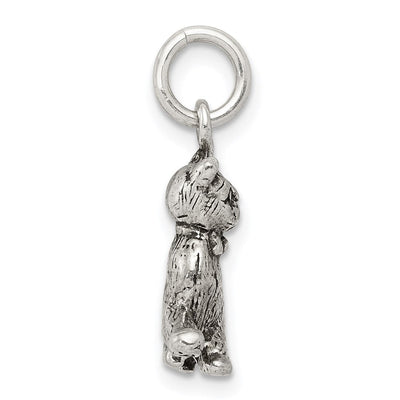 Sterling Silver Antiqued Cat Charm, 22 x 19mm