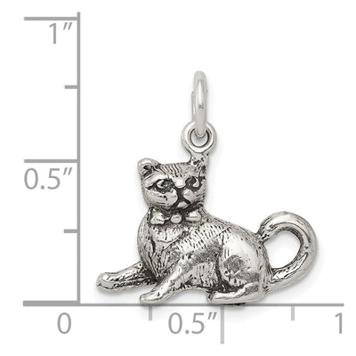 Sterling Silver Antiqued Cat Charm, 22 x 19mm