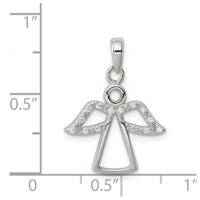 Sterling Silver Rhodium-plated Angel w/ CZ Wings Pendant