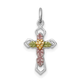 Sterling Silver Platinum-plated Polished Epoxy & Gold-plated Cross Pendant (Style QC7922)