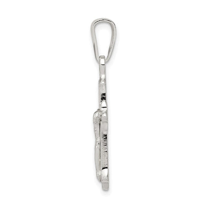 Sterling Silver Polished Textured Crucifix Pendant, 32.5 x 16mm