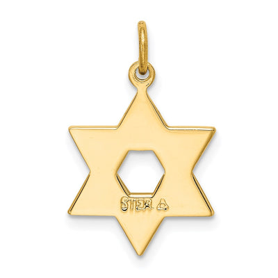 Sterling Silver Gold-tone Engraved Jewish Star Pendant