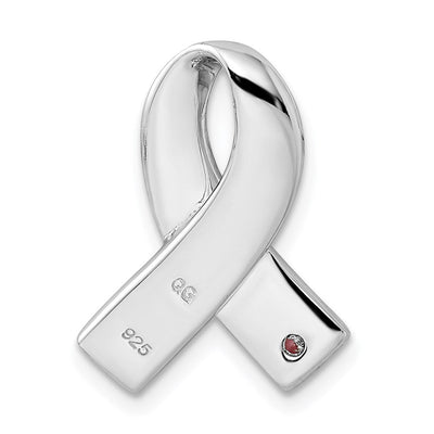 Sterling Silver Rhodium-plated Pink CZ Awareness Ribbon Pendant, 23 x 16mm