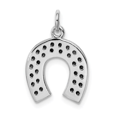 Sterling Silver Rhodium-plated Horseshoe w/Crystal Pendant