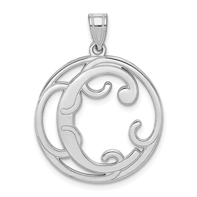 Sterling Silver Rhodium-plated Fancy Script Letter Initial Pendant