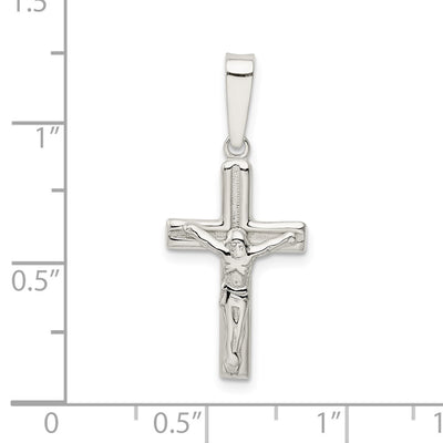 Sterling Silver Polished Textured Crucifix Pendant, 31.1 x 13.1mm
