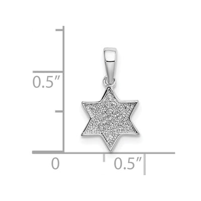 Sterling Silver Rhodium-plated CZ Star of David Pendant, 18 x 11.5mm