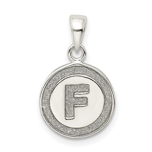 Sterling Silver Glitter Enamel Initial Letter Circle Pendant Necklace Charm Jewelry (Style QC9180F)