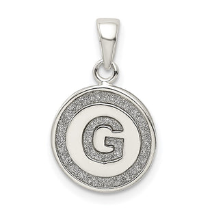 Sterling Silver Glitter Enamel Initial Letter Circle Pendant Necklace Charm Jewelry (Style QC9180G)