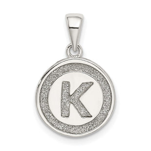 Sterling Silver Glitter Enamel Initial Letter Circle Pendant Necklace Charm Jewelry (Style QC9180K)