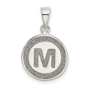 Sterling Silver Glitter Enamel Initial Letter Circle Pendant Necklace Charm Jewelry (Style QC9180M)