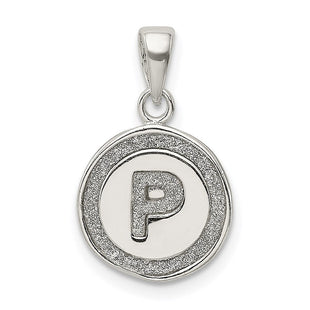 Sterling Silver Glitter Enamel Initial Letter Circle Pendant Necklace Charm Jewelry (Style QC9180P)