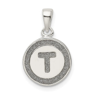 Sterling Silver Glitter Enamel Initial Letter Circle Pendant Necklace Charm Jewelry (Style QC9180T)