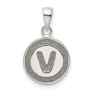 Sterling Silver Glitter Enamel Initial Letter Circle Pendant Necklace Charm Jewelry (Style QC9180V)