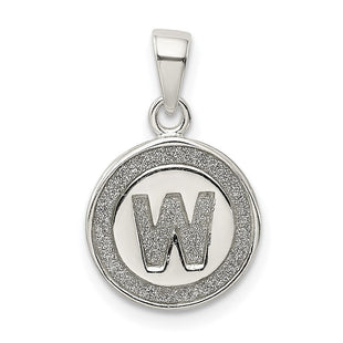 Sterling Silver Glitter Enamel Initial Letter Circle Pendant Necklace Charm Jewelry (Style QC9180W)