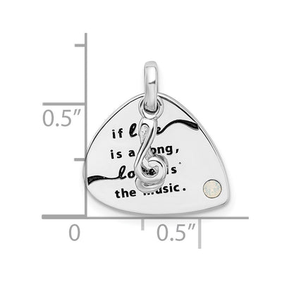 Sterling Silver RH-plated Crystal Antique Guitar Pendant