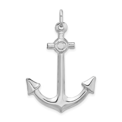 Sterling Silver Rhodium-plated Polished Anchor Charm, 44 x 27mm