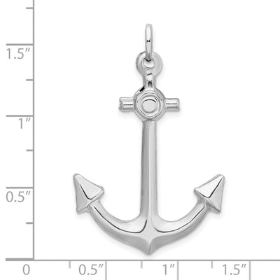 Sterling Silver Rhodium-plated Polished Anchor Charm, 44 x 27mm