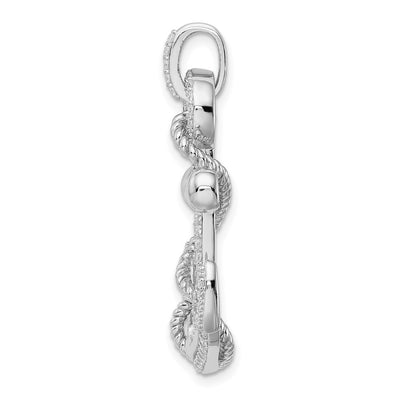 Sterling Silver Rhodium-plated CZ Anchor Pendant, 39 x 20mm