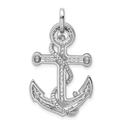 Sterling Silver Rhodium-plated CZ Anchor Pendant, 39 x 20mm
