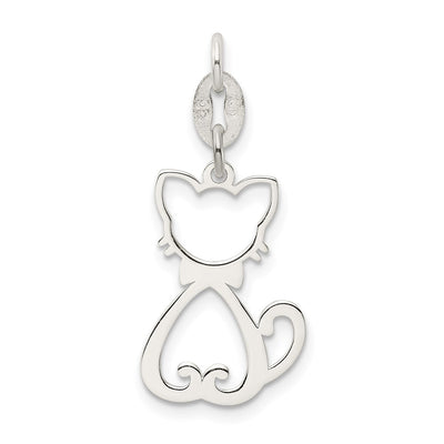 Sterling Silver Polished Cat Charm, 22.5 x 12.8mm
