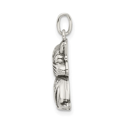 Sterling Silver Antiqued Cat Charm, 20.15 x 10.25mm