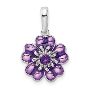 Sterling Silver Rhodium-plated Amethyst and Enamel Pendant (Style QC9321)